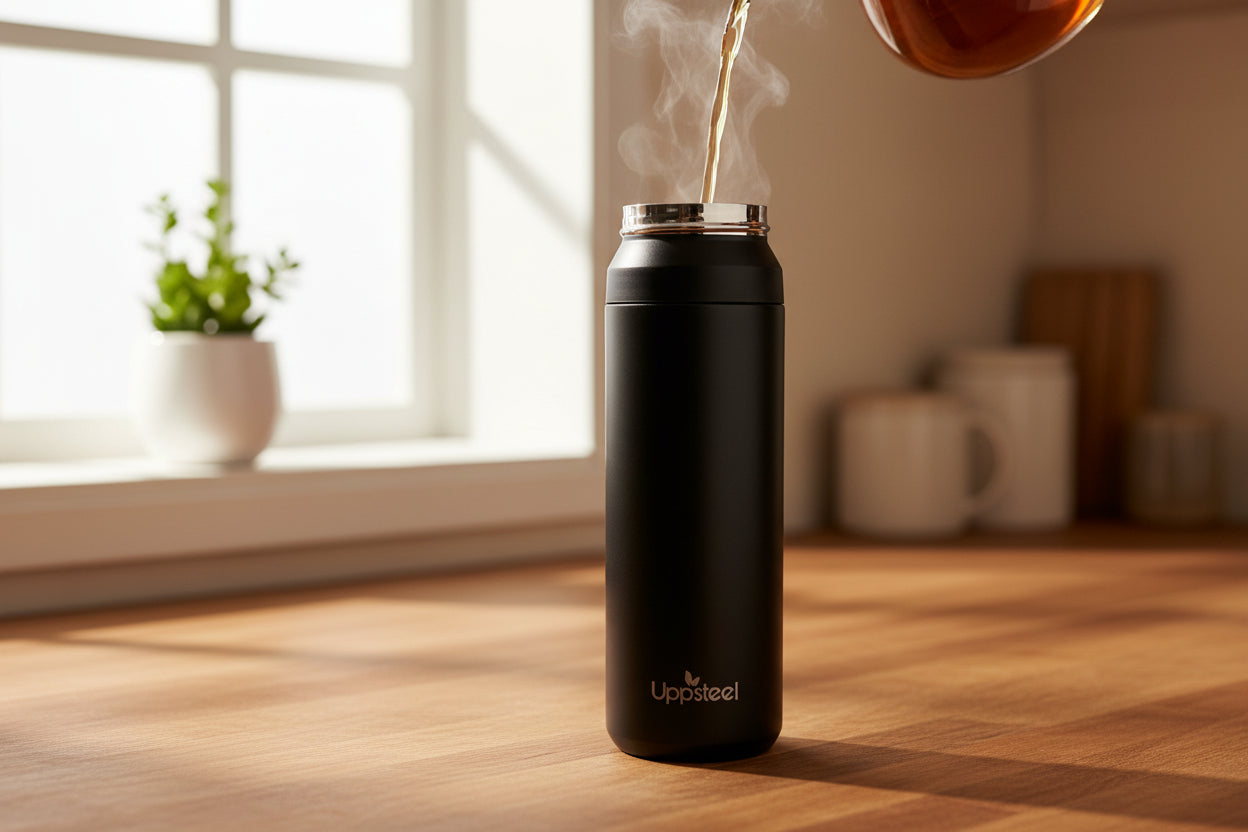 RVS Koffie- & Theebeker 500 ml – Zwart | Met 2 Deksels
