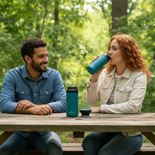 RVS Koffie- & Theebeker 350 ml – Blauw Turkoois | Met 2 Deksels