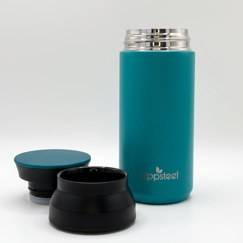 RVS Koffie- & Theebeker 350 ml – Blauw Turkoois | Met 2 Deksels
