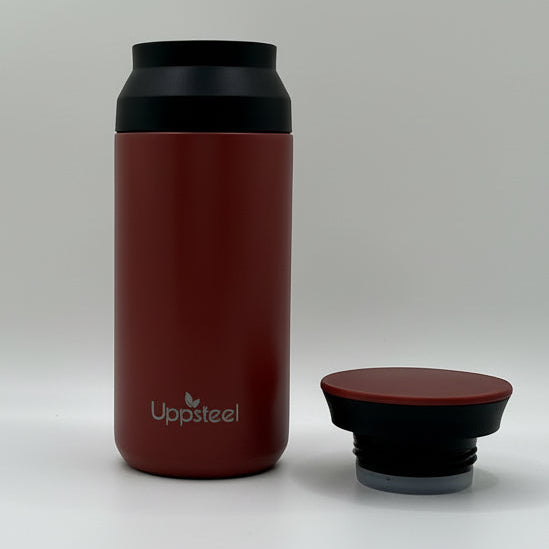 RVS Koffie- & Theebeker 350 ml – Rood | Met 2 Deksels