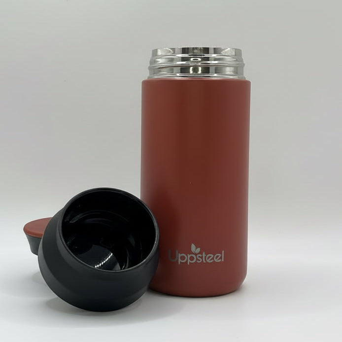 RVS Koffie- & Theebeker 350 ml – Rood | Met 2 Deksels